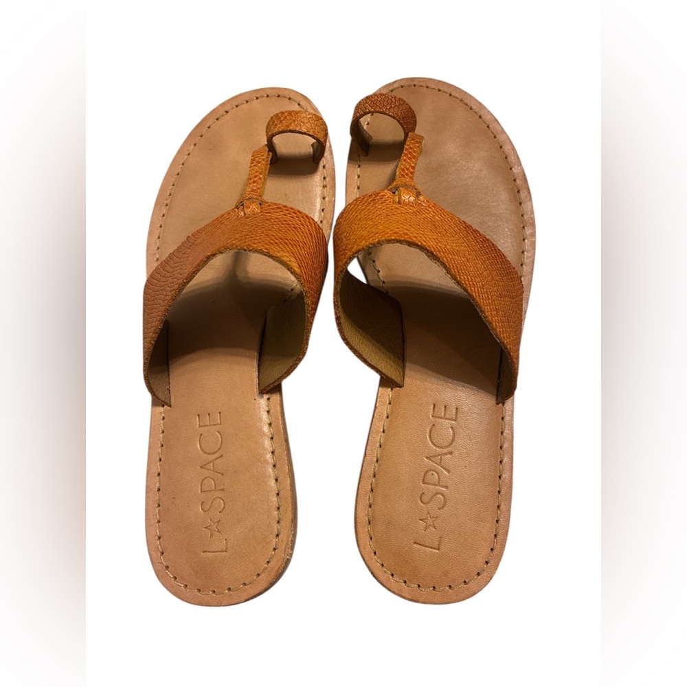 L*Space Miramar Handmade Tan Leather Snake Embossed Toe Post & Loop Sandals - Picture 10 of 13